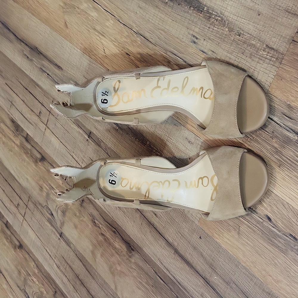 SAM EDELMAN Tan Serene Suede Chunky Heel Lace Up Heel-NEEDS LACES